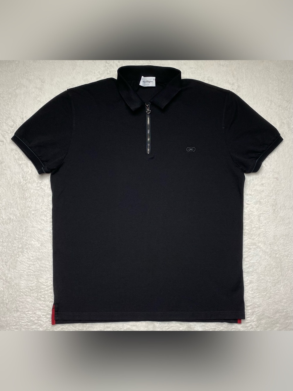 Salvatore Ferragamo Luxury Black Short-Sleeve 1/4 Zip Polo- Made in Italy Cotton
